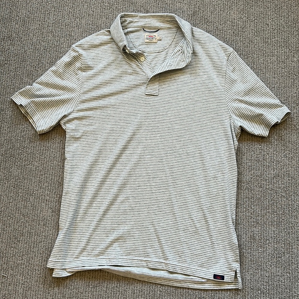 Faherty Movement Polo - Dune Stripe Gray - M